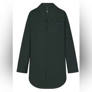 NEW SKims Cotton Poplin Sleep Button Up Dress - Pine Logo